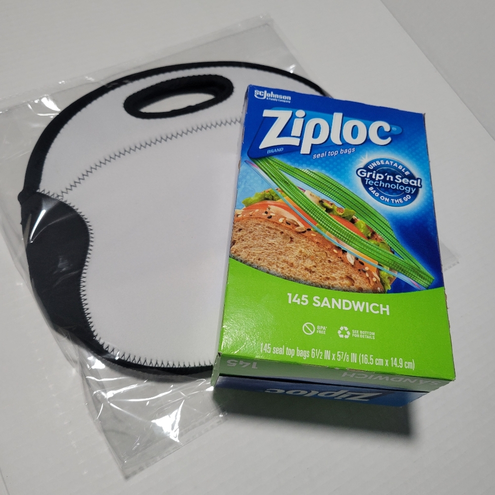 Sturdy Insulated Neoprene Market Tote Lunch Bag BONUS Ziploc Sandwich Bags NEW